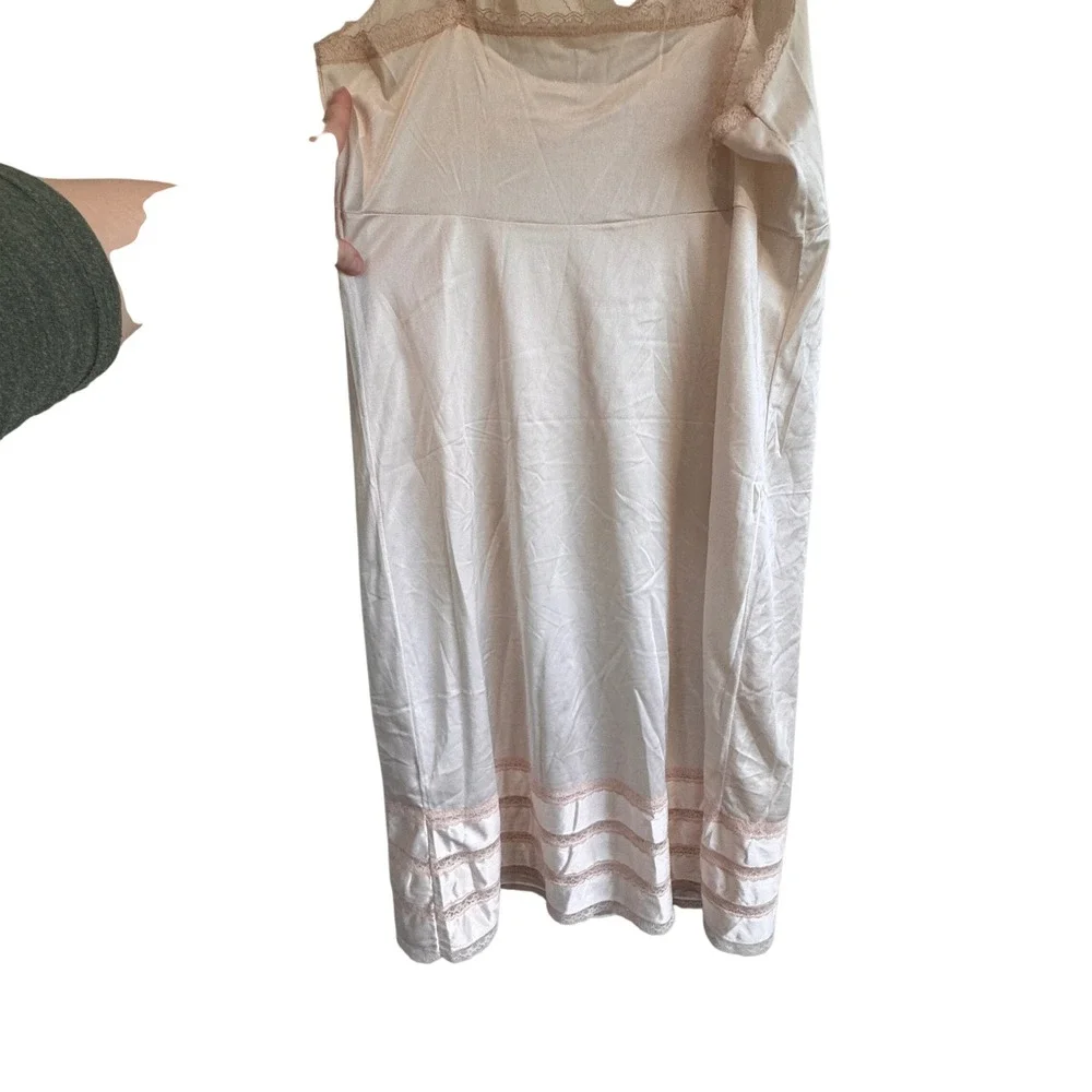 VTG 90s Slip Dress Women‎ Medium Ivory Lace Trim Silky Coquette Bridal Feminine